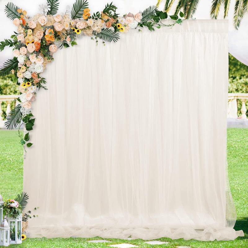 B.Cool Tulle Backdrop Curtains Ivory Sheer Backdrop 5ftx7ft Tulle Background Curtain Spring Drapes Curtains Wedding Backdrop - Image 1